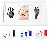 PewinGo Fußabdruck Baby Set,Baby Handabdruck und Fußabdruck mit 3 Tintenlos Fußabdruck Stempelkissen Baby und Hölzern Baby Bilderrahmen-Personalisierte Baby Geschenke