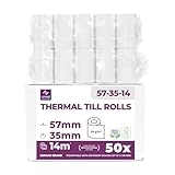 Ec-Cash Thermorollen 57mm x 14m x 12mm - Kassenrollen - Thermopapier - Bonrollen für Bankomat - Kredit-Kartenlesegeräte (57x35x12) (50 Rollen)