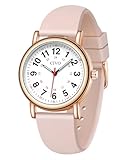 CIVO Uhr Damen Silikon Analog: Armbanduhr Studenten Leicht Lesbare mit Zahlen - Damenuhren Rosa Wasserdicht Quartz 12/24 Stunden mit Sekundenzeiger