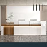 Snaweo Empfangstheke mit LED-Beleuchtung, Thekentisch für Rezeptionstheke, Lobbys, Schönheitssalons, Einzelhandel, große Empfangstresen für Geschäfte, Kliniken, Büros(White+Teak L,120cm/47in)