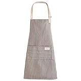 LECTNORE Gestreifte Latzschürze, Kochschürze, verstellbare Schürze mit 2 Taschen, Kochschürze, Baumwollschürze für Damen/Herren (hellbraun)