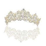FRCOLOR Brauttiara mit Strasssteinen Hochzeit goldene Tiara Kopfschmuck aus Strass goldener Strass wedding hair accessories goldenes haarband Frauen-Tiara Tiara-Krone für Frauen
