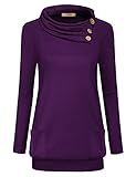 Miusey Damen Raglan Langarm Wasserfallkragen Pullover Casual Tunika Sweatshirts mit Taschen, Violett, Medium