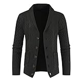 Generisch Trachtenjacke Herren Strickjacke mit Zopfmuster, Schalkragen und Knopfleiste Modern Business Jacke Männer Langarm warm Cardigans schlank lässige Sweatjacke Warm Strickpullover