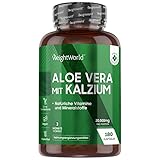 Aloe Vera Kapseln mit Kalzium - 20000mg Aloe Vera Pflanze Extrakt und 150mg Kalzium je Tagesdosis - 180 vegane Kapseln - Natürliche Zutaten - Aloe Barbadensis - Von WeightWorld