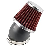 Evermotor Universal 45 Grad Biegung Doppelschicht Stahl Filter Luftfilter 48mm 49mm 50mm für Motorrad Scooter ATV Moped Rot