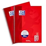 Oxford Collegeblock A4 kariert, mit Doppelrand, 80 Blatt, rot, 2 Stück