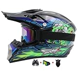 Integralhelm für Motocross, mit Schutzbrille, Handschuhen und Maske für Kinder, Jugendliche, Damen und Herren