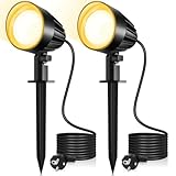 MEIKEE 7W Gartenbeleuchtung Warmweiß 2700K 500LM Gartenlampe IP66 Wasserdicht Gartenstrahler mit Erdspieß Gartenleuchte Ideal für Außen, Garten, Terrasse, Baum, Wegen 2 Stück mit EU-Stecker