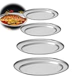 HOMURY 4 Stück Servierplatte Edelstahl Servierplatten Ovale Schale Schlemmerplatte Servierteller für Präsentieren von Obst, Gemüse, Süßem, für Vorspeisen & Fingerfood, Catering, Buffets (4 Größen)