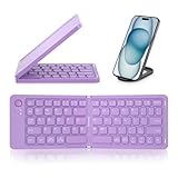 Boddceto Mini-Faltbare Kabellose Bluetooth-Tastatur (Synchronisation mit Bis zu 3 Geräten), Tragbare Falttastatur für Android, Violett