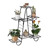 Relaxdays Blumentreppe Metall, Vintage, HxBxT: 83 x 75 x 24 cm, Pflanzenregal innen, Blumentreppe mit 7 Ablagen, schwarz