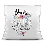 Kissen mit Spruch Oma - Wenigstens hast du Keine hässlichen Enkelkinder - Geschenk-Idee/Witzig/Enkeltochter/Enkelsohn/Familie/40x40 - Kissen Weiß inkl. Füllung