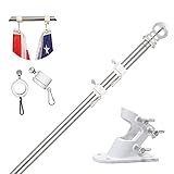 TALITARE Fahnenmast aus Aluminium Silber mit Fahnenmasthalter aus Edelstahl, Edelstahl 150 cm Fahnenstange kit mit Halterung mit Drehbaren Ringen/Weiße Basis