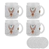 CULT at home Geschenkset - 4 große Weihnachtstassen Set Tassen Jumbo Kaffeebecher Teetasse 330 ml Weihnachtstasse Glühwein Becher, Glühweintasse inkl 4 runde Filzuntersetzer