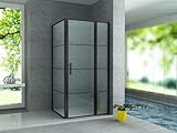 Belvit® Duschkabine Schwingtür + Festelement + Seitenwand schwarz matt 90x140x200, Eckdusche, Eckduschkabine, Duschabtrennung, 8 mm ESG Sicherheitsglas, modern & pflegeleicht