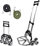 Sackkarre Treppensteiger Klappbar, Pejevir Transportkarre Aluminium bis 125 kg, Faltbare Treppenkarre 3x3 Treppensteiger Rädern, 2 Expanderseil, Verstellbarem Griff, Ladefläche mit Anti-Rutsch-Pads