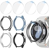 Jvchengxi 4+4Stück Schutzhülle 44mm für Samsung Galaxy Watch 7, Hart PC Bumper Schutz Hülle + Gehärtetes Glas Displayschutz Kratzfest Schutzfolie Galaxy Watch 7 (Schwarz+Silber+Saphir+WeltraumGrau)