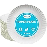 Enpack Einweg Teller aus Papier 26cm - Einwegteller in weiß - Pappteller Geburtstag - Einweggeschirr umweltfreundlich & nachhaltig - Einmal Teller für Partys - bio plates (100)