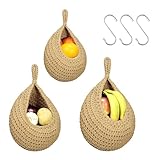 MDDK DY Obstkorb Hängend Wandkorb, Hängekorb 3 Stück mit 3 Haken, Hängekörbe, Aufbewahrungskörbe, Aufbewahrungskorb geflochten, Hängekorb Küche, Wohnzimmer,Bad(jute korb)