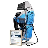 Dromader Kraxe Kindertrage bis 22kg - Baby Rückentrage Wandern mit Sonnendach Regenschutz - Babytrage Outdoor Trekking mit Thermotasche Wickelmatte - Einhändig klappbarer Aluminiumrahmen - Blau
