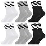 Utensilsto 6 Paar Tennissocken Damen 39-42 Socken Damen Sportsocken Atmungsaktive Baumwollsocken Crew Socken mit 3-Streifen