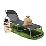 BigDean Sonnenliege klappbar mit Kopfkissen extra hoch dunkelgrau 150 kg belastbar - hochwertige Gartenliege für Balkon, Garten & Strand