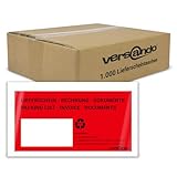 versando 1000 Lieferscheintaschen DIN lang selbstklebend Dokumententaschen Begleitpapiertaschen rot/schwarz bedruckt: 'Lieferschein/Rechnung'