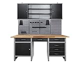 Ondis24 Werkstatteinrichtung 160cm, Werkstatt - Werkbank, Hängeschrank, Euro - Lochwand mit Haken