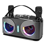 【26 Neu】 Tragbarer Karaoke Maschine, Karaoke mit 5.3 Bluetooth Lautsprecher und 2 kabellosen Mikrofonen, Lautsprechersystem mit LED-Lichter Lautsprecher Anlage mit Radio USB TF Karte AUX Port