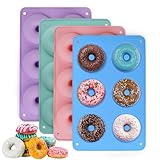 NCZCDZSW Donuts Backform 4 Stück Donut form Silikon mit 6 Fächern Antihaft Donut Backform mit Silikonbürste BPA-Frei Bagel Backform Hitzebeständig Silikon Donutform für Kuchen Kekse Bagels Muffins