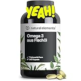 natural elements Omega 3 – 365 Kapseln – 2000mg Fischöl pro Tagesdosis – mit EPA und DHA in Triglycerid-Form – Laborgeprüft, aufwendig aufgereinigt und aus nachhaltigem Fischfang
