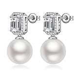 Perle Ohrstecker Perle Diamant Ohrringe Silber Perle Ohrringe Frauen Cubic Zirkonia Perle Tropfen Ohrringe Sterling Silber Perle Ohrringe für Frauen 12MM weiß große CZ Perle baumeln Ohrringe Jiahanzb