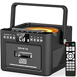 Greadio CD Player Tragbar, Boombox Kassettenspieler mit UKW Radio, Bluetooth 5.1, 5000mAh wiederaufladbare Akku, Fernbedienung, AUX/USB/SD Karte-In, 5W Lautsprecher, LED Bildschirm (Schwarz)