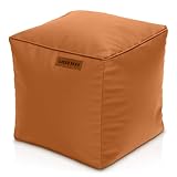Green Bean Sitzhocker aus Kunstleder - Pouf mit EPS Perlen Füllung - 40 x 40 cm - perfekte Ergänzung zum Sitzsack - Sitzwürfel Sitzkissen Hocker Fußhocker - Cognac
