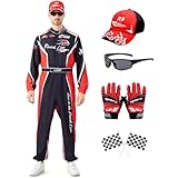 Lopbraa Rennfahrer-Kostüm für Herren mit Hut, Schwarz, XL