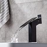 Waschbecken Kreativer Stil Waschbecken Waschbecken Kupfer Schwarz Wasserfallhahn Warmes und kaltes Wasser Klimaanlage Home Hotel Farbe Einlochhahn VIROYA