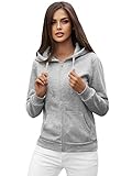 OZONEE Damen Kapuzenpullover Sweatjacke Sweatshirt Farbvarianten Kapuzenjacke Kapuzenpulli Langarm Kapuze Hoodie Sport Style Casual Fitness Basic Training 777/1618B GRAU S