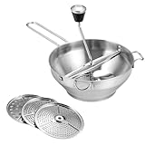 Edelstahl-Passiermühle – Passiersieb, Stampfer Zum Kochen | Gummibeutel + Weißer Mehrzweck-Püreemühle, Ergonomische Passiermühle Mit 3 Mahlscheiben, Robustes Edelstahl-Küchenutensil