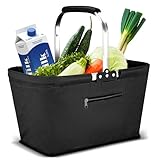 Yeabett 30L Faltbar Einkaufskorb, Picknickkorb Tragekorb Groß Familie Einkaufstasche Praktischer Einkaufen Korb mit Gepolsterten Griffen für Reisen, Picknick, Einkaufen, Geschenke(Schwarz)