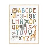 Dazzlewall ABC Kinderzimmer Wandbilder, Boho Alphabet Safari Tier Druck Leinwand Bilder für Kinder Schlafzimmer Wohnzimmer Deko 30×40 cm Ungerahmt