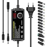 24V 3A 72W Universal Netzteil, AC to DC 3V-24V Adapter Verstellbarer Netzadapter mit LED Spannungsanzeige und 14 Spitzen, inkl Micro-USB Stecker, für 3V-24V Haushaltselektronik, DC Motor, 3000mA Max