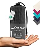 Fit-Flip Hüttenschlafsack Baumwolle - ultraleichter Innenschlafsack 325g - dünner Reiseschlafsack - kompakt, klein & seidig weich - Schlafsack Inlett mit Kissenfach - Farbe: Dunkelgrau