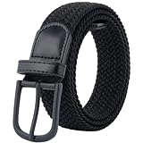 BOZEVON Stoffgürtel Stretch Gürtel - Herren Damen Unisex Gewebter Gürtel Elastischer Flechtgürtel Elastisch Geflochten, Schwarz/125cm