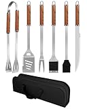Grillbesteck Set, 6-teilig Edelstahl Grill Zubehör mit Tragetasche, Umfassendes Grillbesteck für das Grillen im Freien, Camping, Grillzubehör BBQ, Professionelle Grillzubehör für Männer Frauen