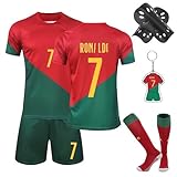 Fußball Trikot Kinder,Fußballtrikots Fussball T-Shirt Shorts Fussball Trikot Kinder Set mit Schienbeinschoner Socken Schlüsselanhänger für Jungen