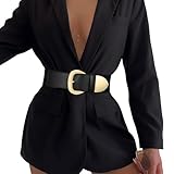 WHIPPY Damen Breiter Gürtel Taillengürtel Stretch für Kleid Elastischer Gürtel Hüftgürtel für Damen Goldener Schnalle, schwarz 39'