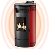 UMBRELLA® Pelletofen PR8 – Pelletheizung mit 9 kW – Pelletofen – Pelletofen Elektrokamin Wi-Fi Ready – Pelletofen mit hoher Wärmeabgabe & Überhitzungsthermostat - Rot
