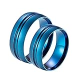 Banemi Paar Ringe Vintage, Freundschaftsringe Paar Blau Edelstahl Gebürstet 8mm Schmuckgeschenk für Neues Jahr