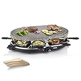 Princess Raclette-Grill für bis zu 8 Personen, Steingrillplatte 43 x 30 cm, 8 Pfännchen und 8 Holzspatel, 1200 W, Einstellbares Thermostat, Spülmaschinenfestes Zubehör, 01.162720.01.001